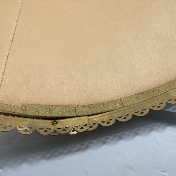 vtg lamp shade fabric with metal edges trim clip on mid century neutral empire - Picture 6 of 11